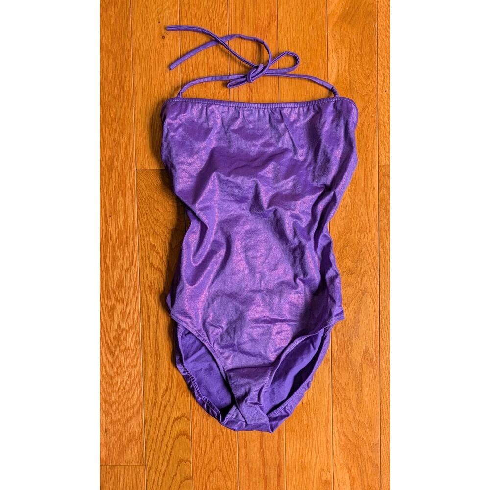 Vintage 80s Gottex One Piece Swim Suit High Leg Purple Iridescent Chic Size S